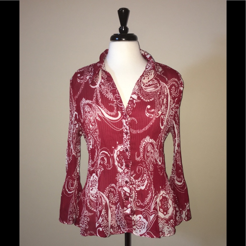 Beautiful red and cream blouse.
